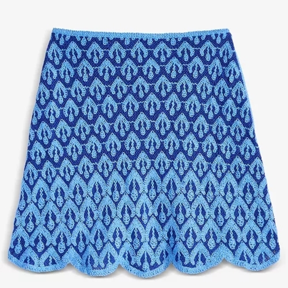 Elegant Blue Patterned Mini Skirt
